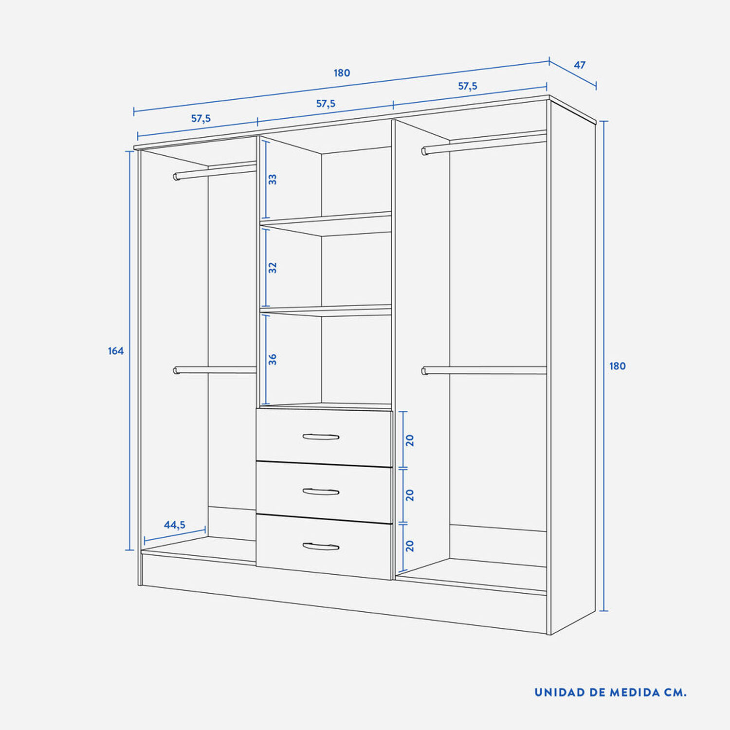 Cl&oacute;set 6 Puertas 3 Cajones Maipo Olmo