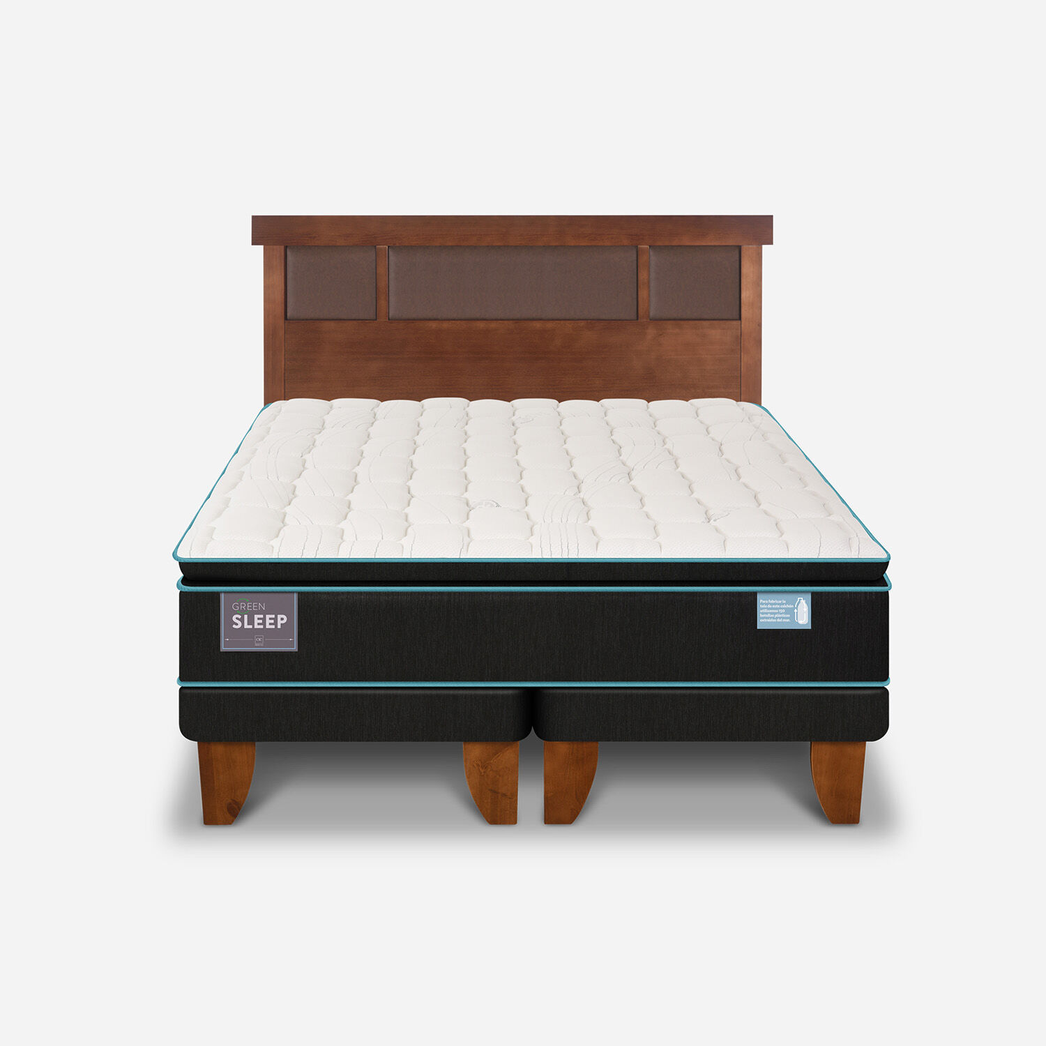 Cama Europea 2 Plazas Green Sleep Base Dividida + Respaldo Dubl&iacute;n Caramel