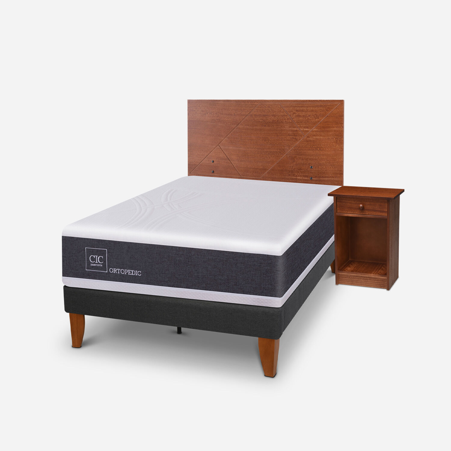 Cama Europea Curve 1.5 Plazas Ortopedic + Set New Villarrica