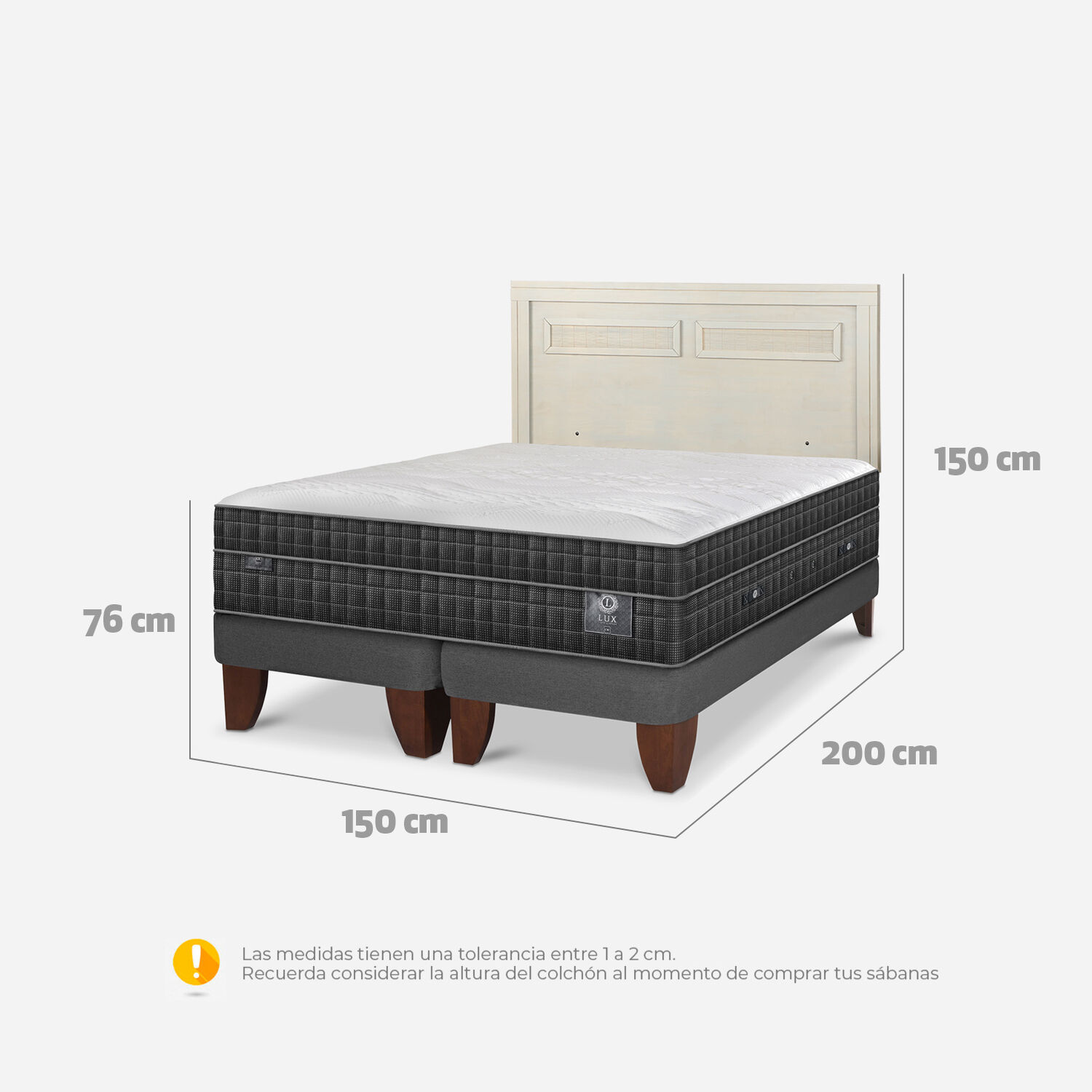 Cama Europea 2 Plazas Lux Base Dividida + Respaldo Milán Alpino