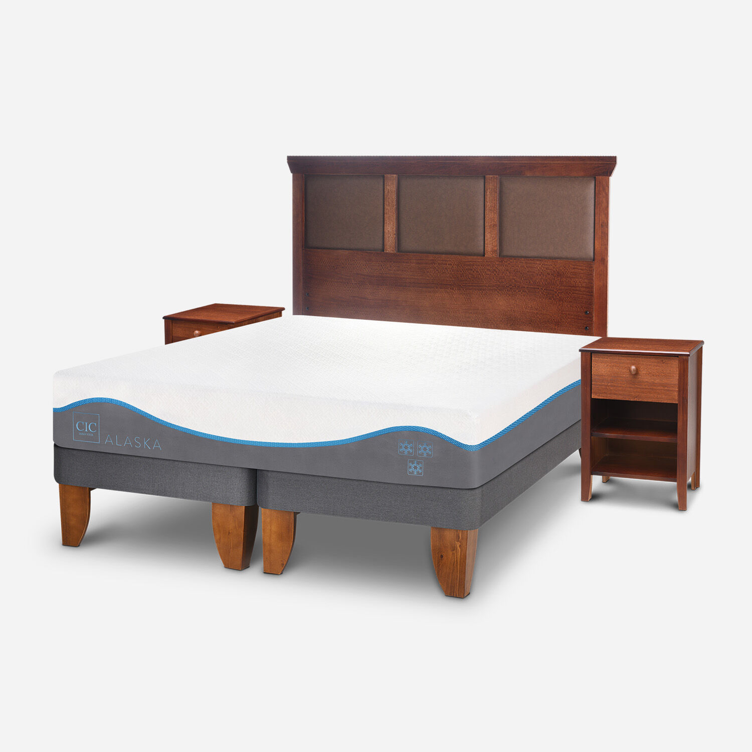 Cama Europea 2 Plazas Alaska + Set Torino Caramel