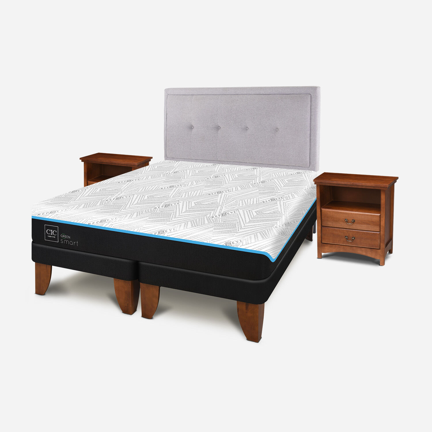 Cama Europea 2 Plazas Base Dividida Infinity Green + Set Ganges