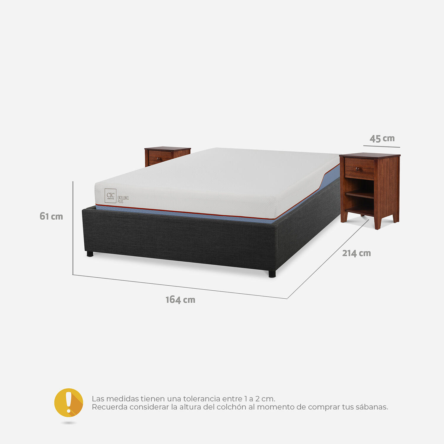 Cama Space Box 2 Plazas Excellence Plus + Velador Torino Caramel 