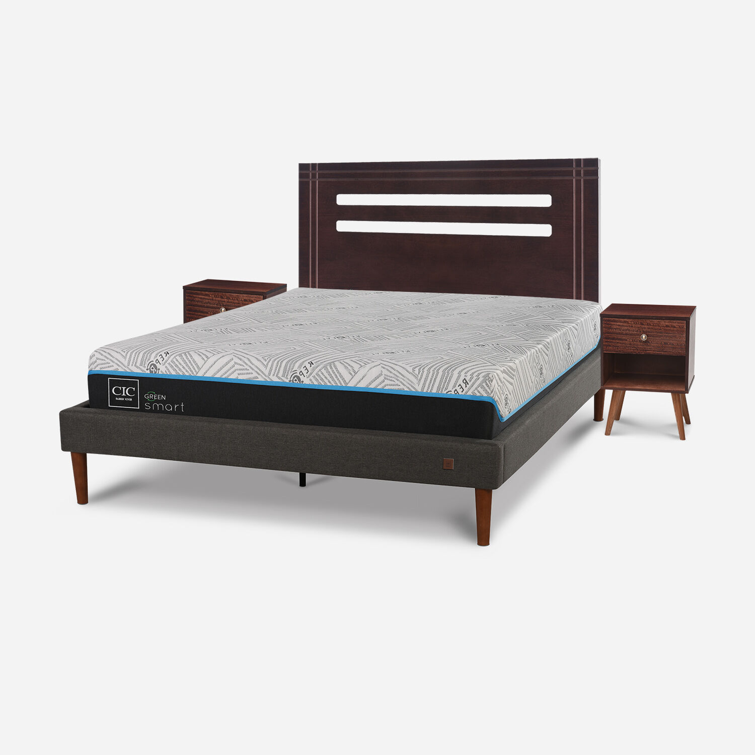 Cama Europea Curve 2 Plazas Smart Green + Set Múnich