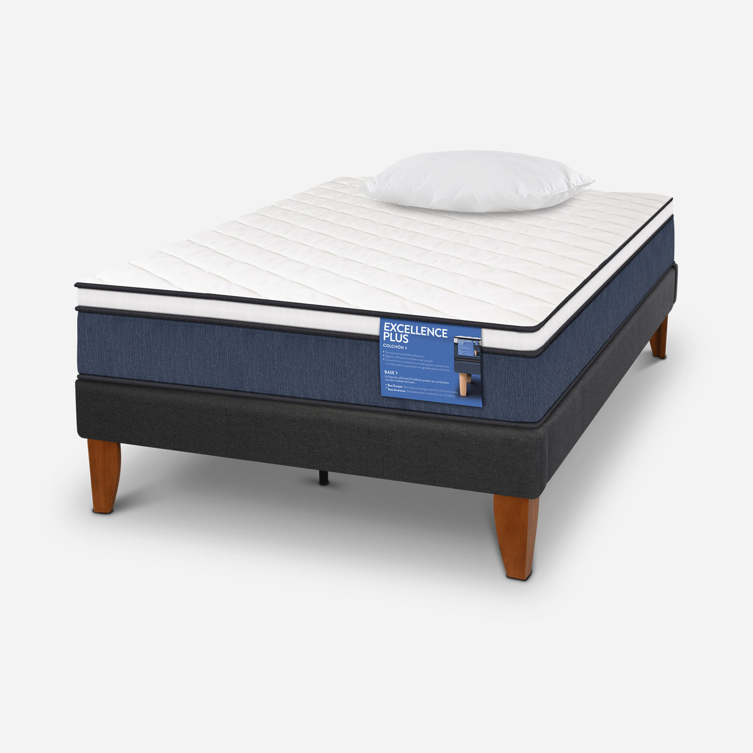 Cama Europea Curve 1.5 Plazas Excellence Plus + Almohadas