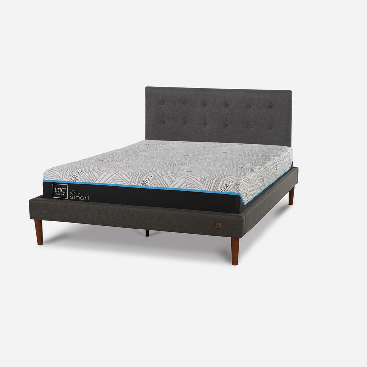 Cama Europea Curve 2 Plazas Infinity Green + Respaldo &Eacute;ufrates