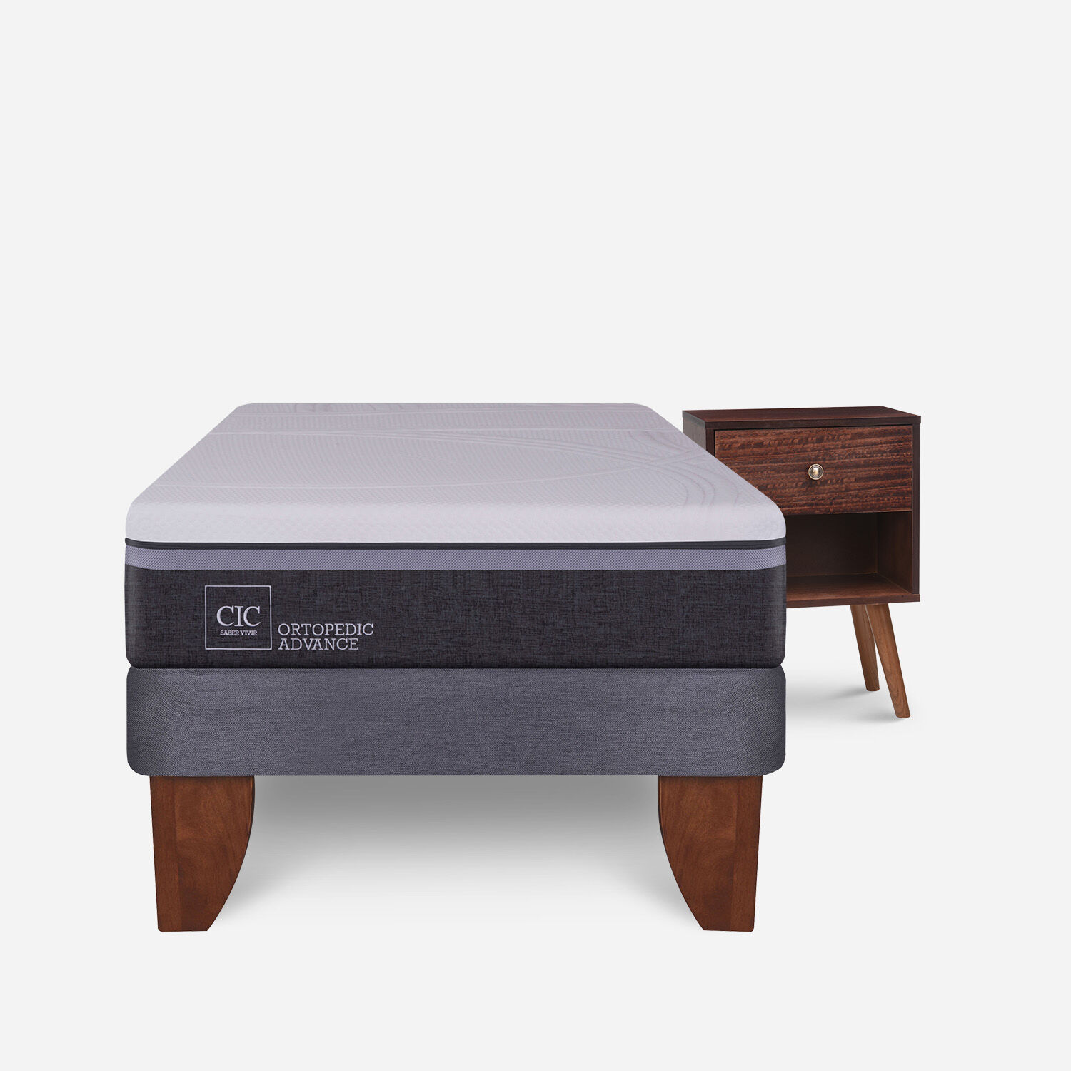 Cama Europea 1,5 Plazas Ortopedic Advance + Velador M&uacute;nich Chocolate