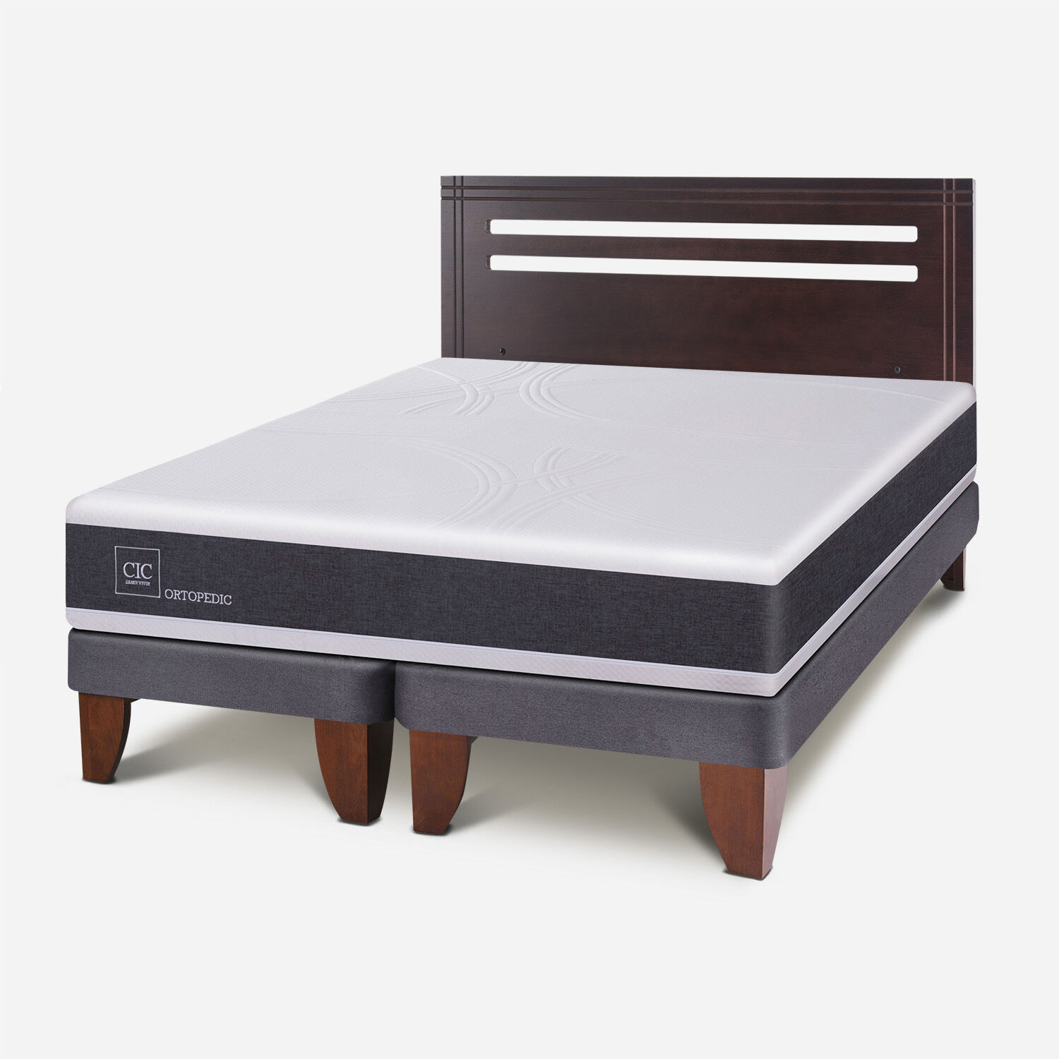 Cama Europea 2 Plazas Ortopedic Base Dividida + Respaldo M&uacute;nich Chocolate