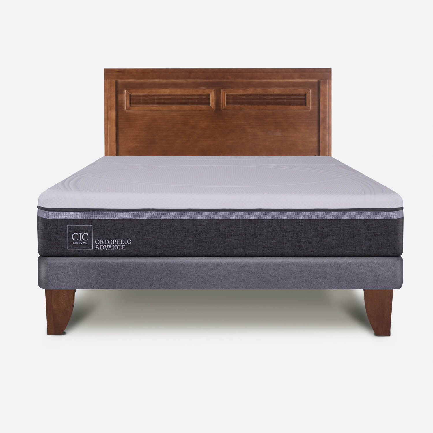 Cama Europea 2 Plazas Base Normal Ortopedic Advance + Respaldo Milán