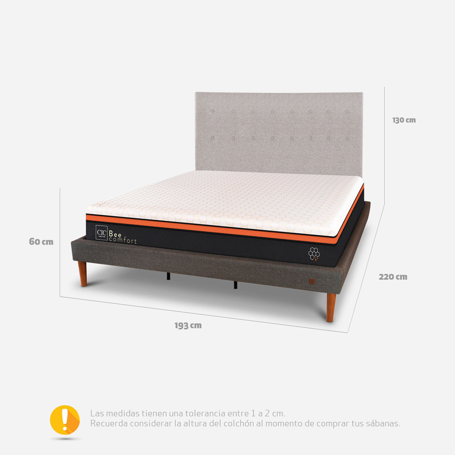 Cama Europea Curve King Bee Comfort + Respaldo Tigris