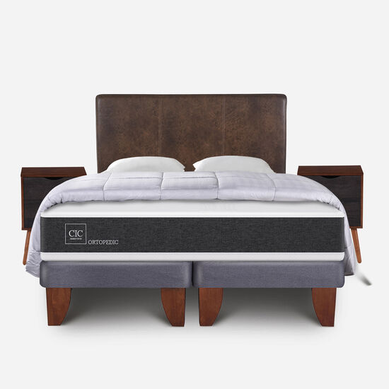 Cama Europea 2 Plazas Ortopedic Base Dividida + Almohadas + Plumón + Set Baker