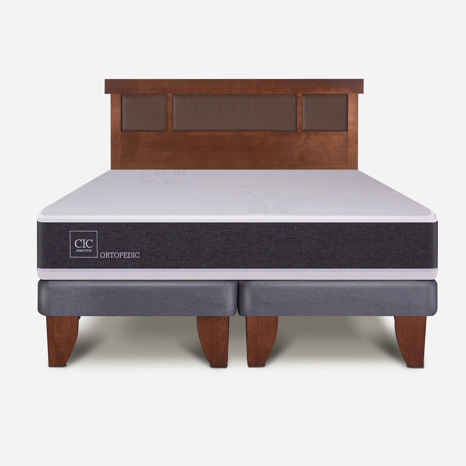 Cama Europea 2 Plazas Base Dividida Ortopedic + Respaldo Dublín Caramel