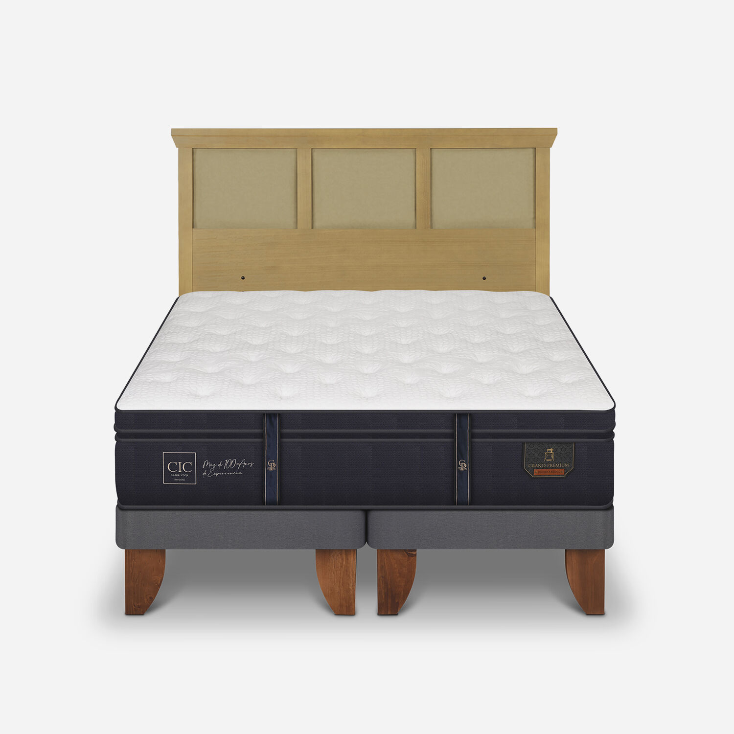 Cama Europea King Grand Premium + Respaldo Torino Mostaza