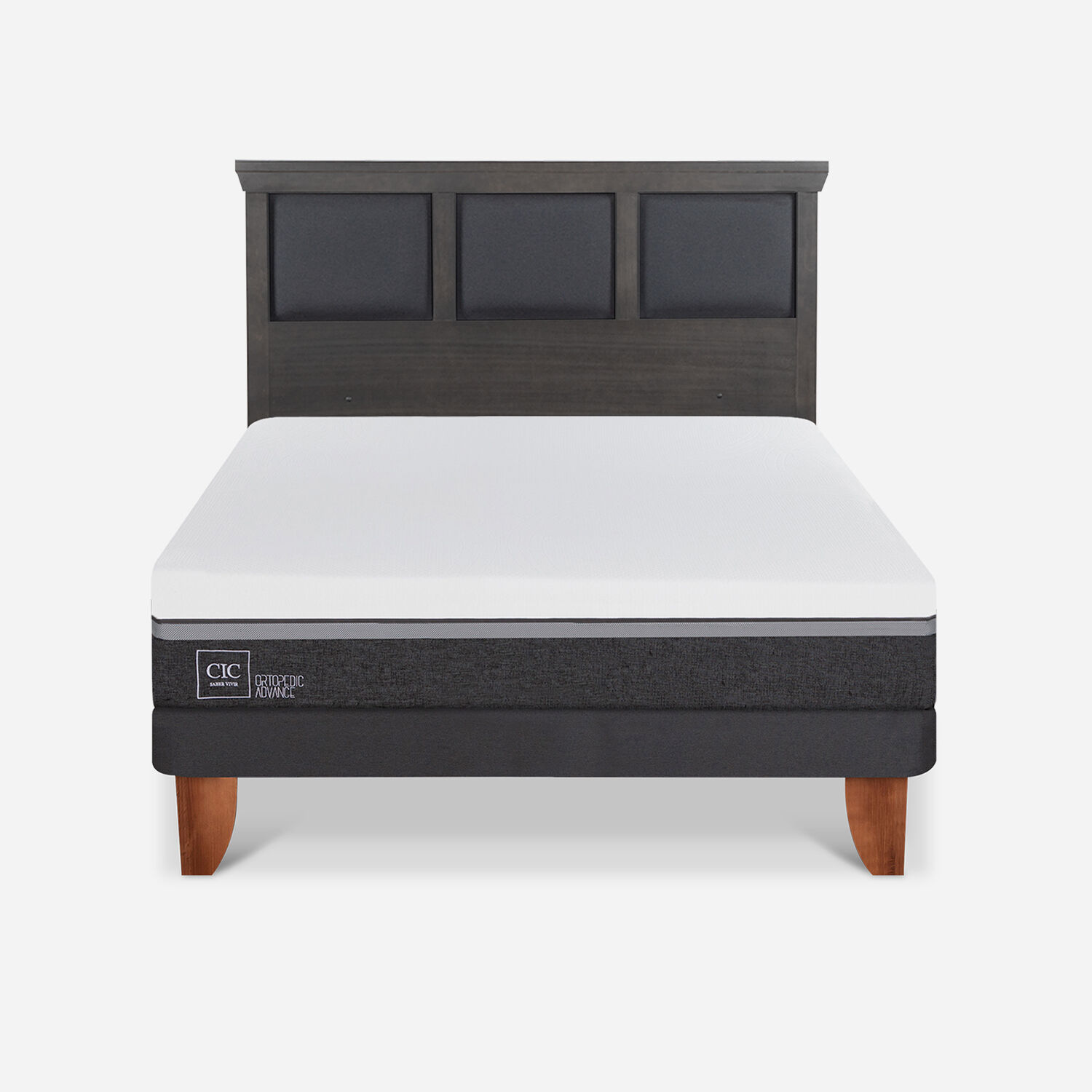Cama Europea 2 Plazas Ortopedic Advance + Respaldo Torino Gris