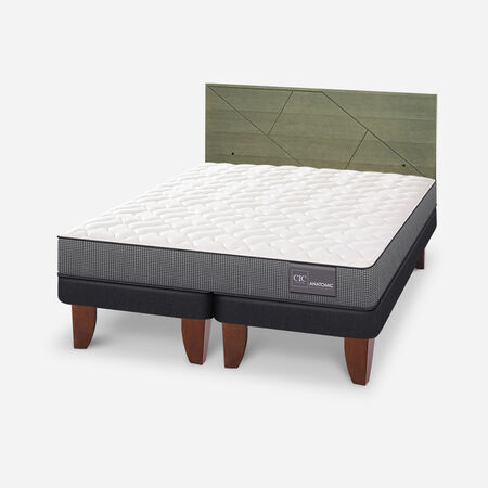 Cama Europea 2 Plazas Anatomic Base Dividida + Respaldo Villarrica Olivo