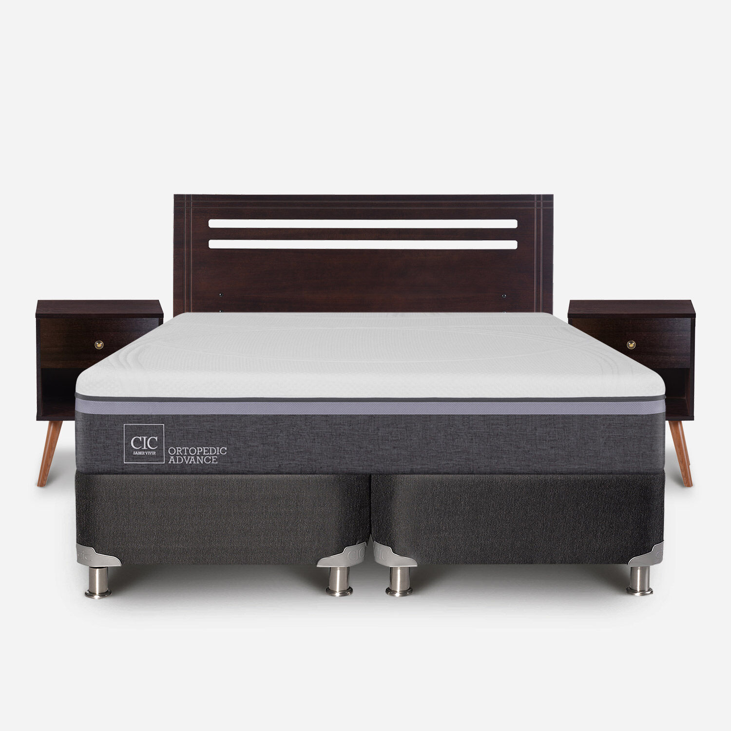Box Spring 2 Plazas Ortopedic Advance Base Dividida 5 Zonas + Set Múnich Chocolate