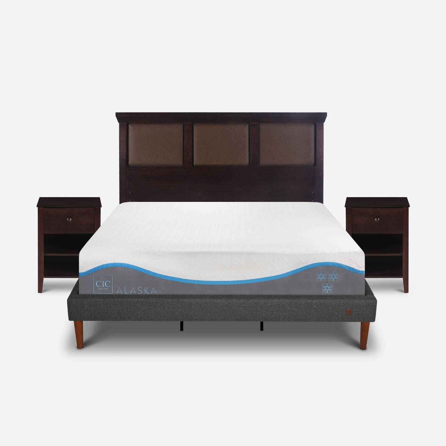 Cama Europea Curve King Alaska + Set Torino Chocolate