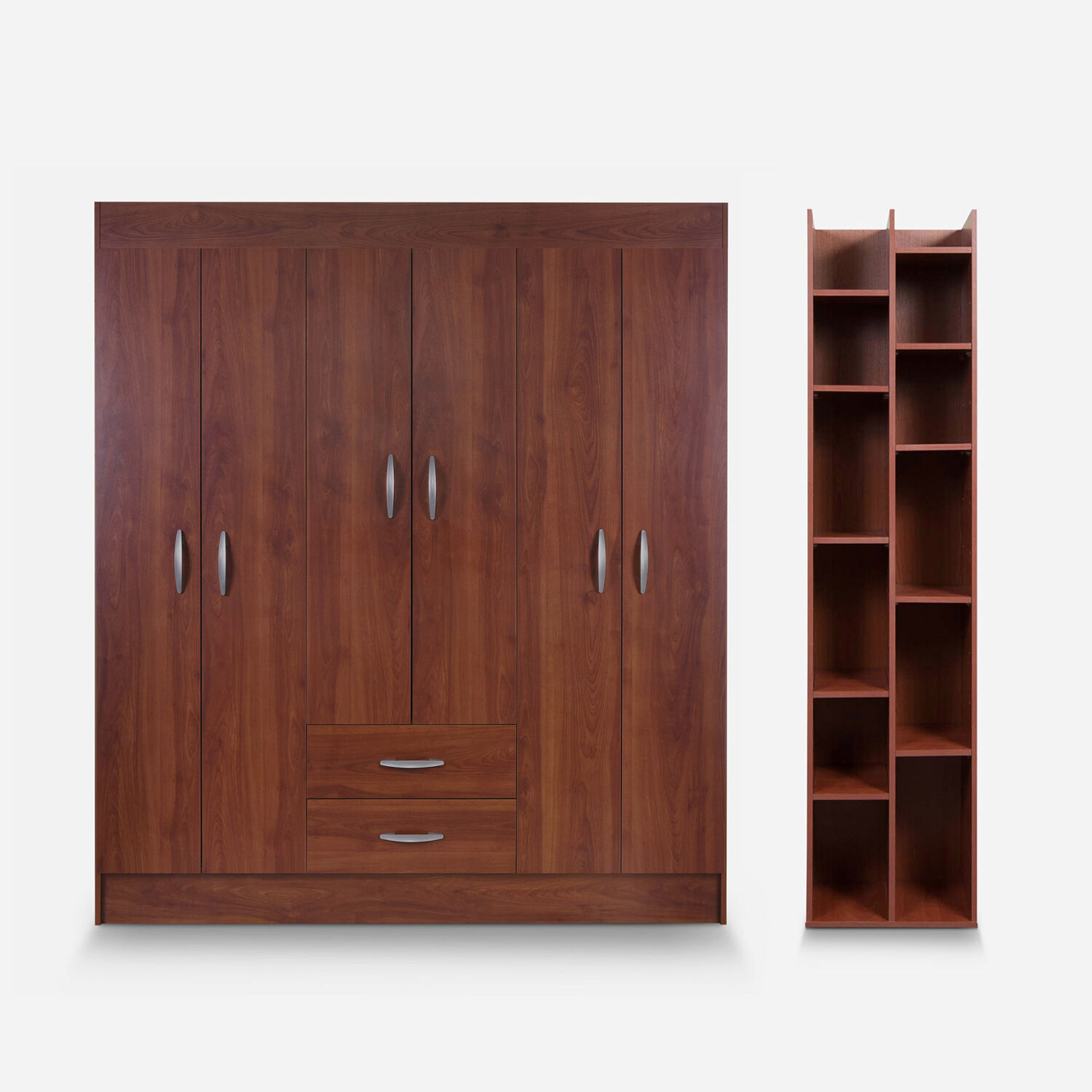 Cl&oacute;set 6 Puertas 2 Cajones Trancura Chocolate + Librero Sucre Cerezo