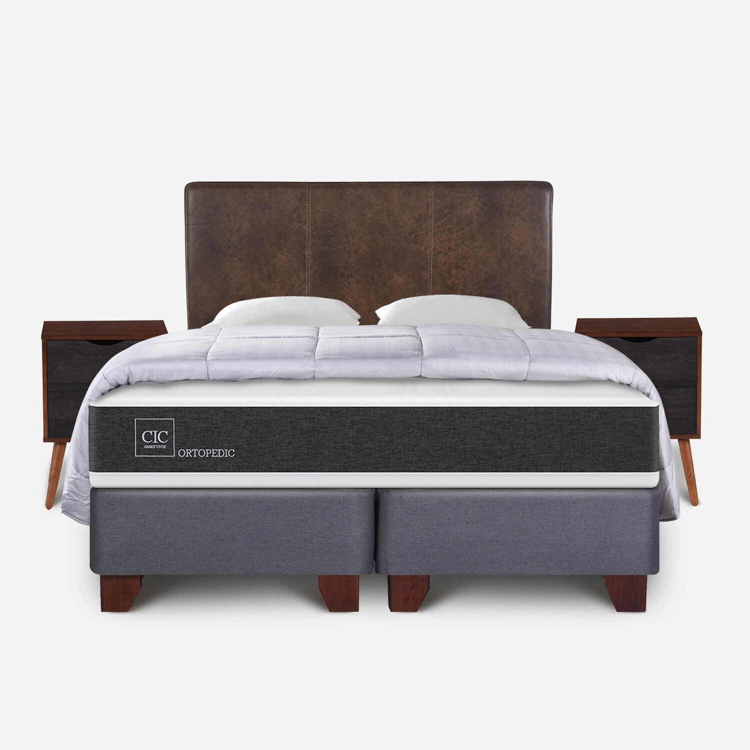 Box Spring 2 Plazas Ortopedic Base Dividida + Almohadas + Plum&oacute;n + Set Baker