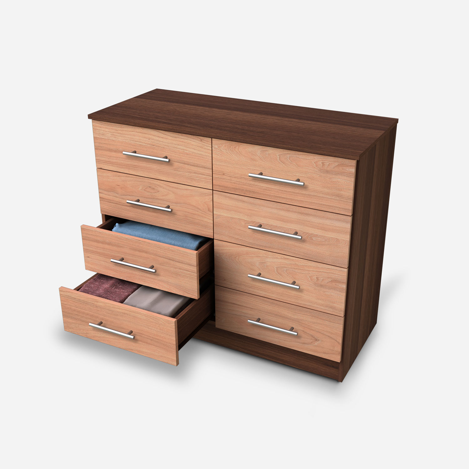 C&oacute;moda 8 Cajones Polux Bicolor Nogal Olmo