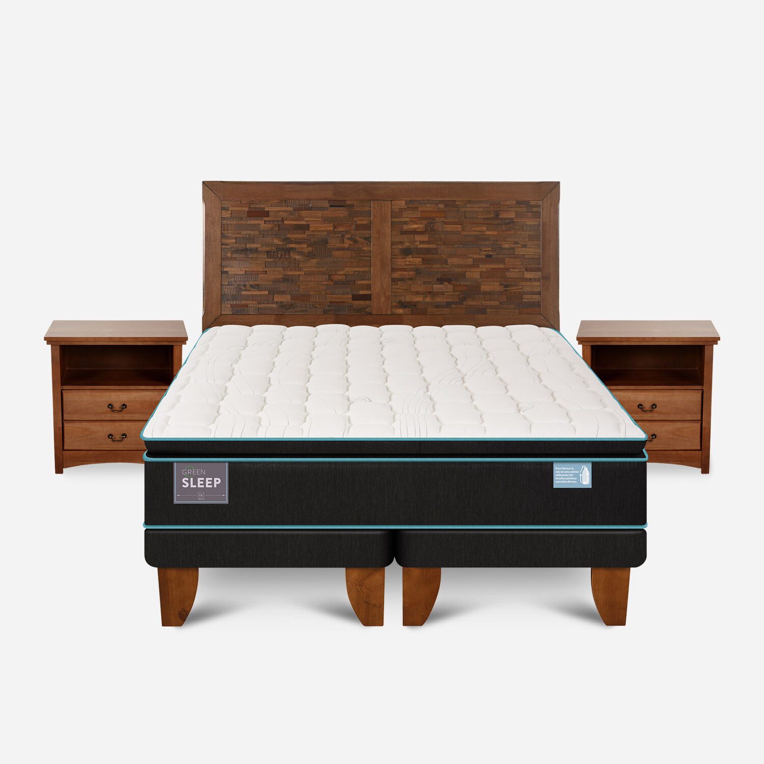 Cama Europea King Green Sleep Base Dividida + Set Antique