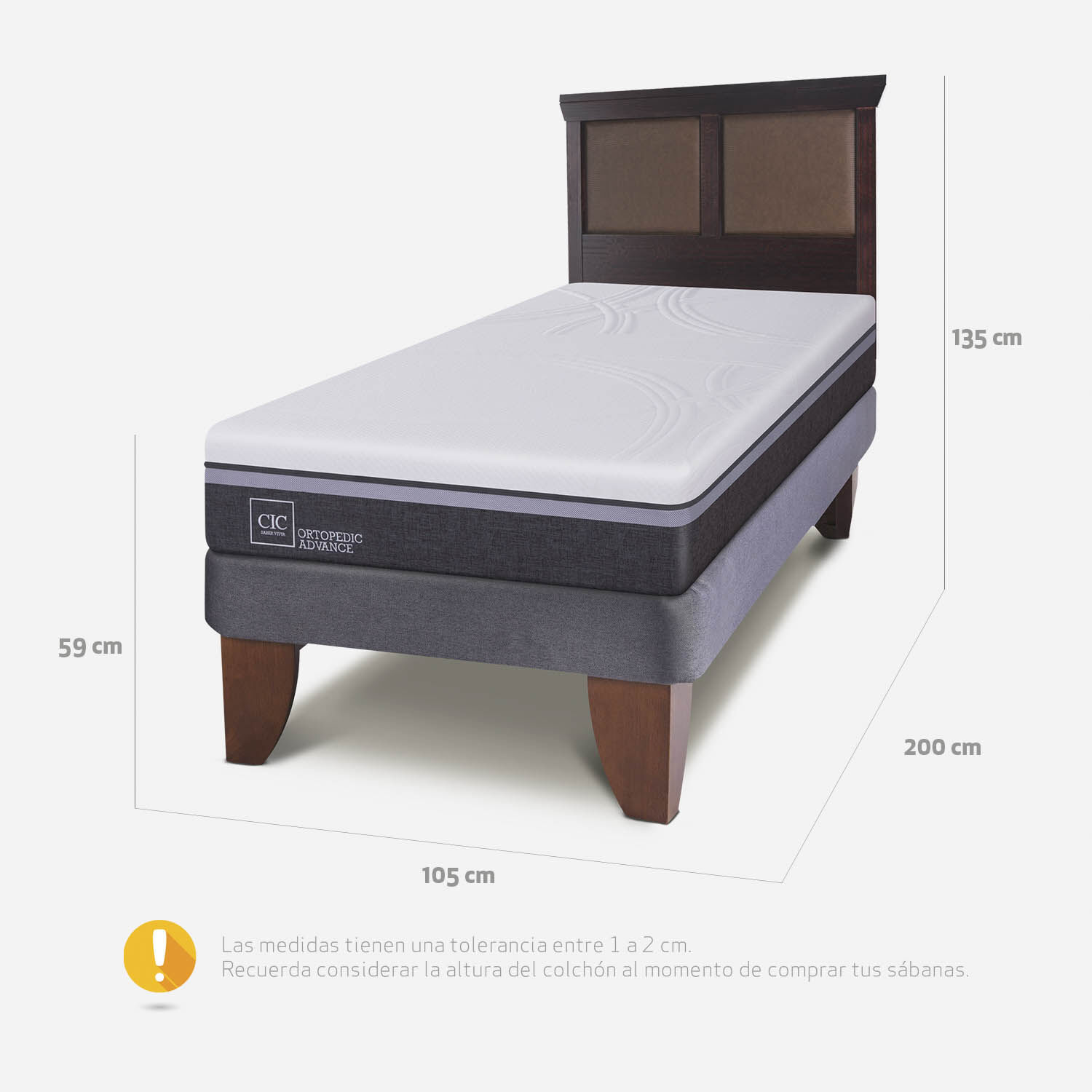 Cama Europea 1,5 Plazas Ortopedic Advance + Respaldo Torino Chocolate