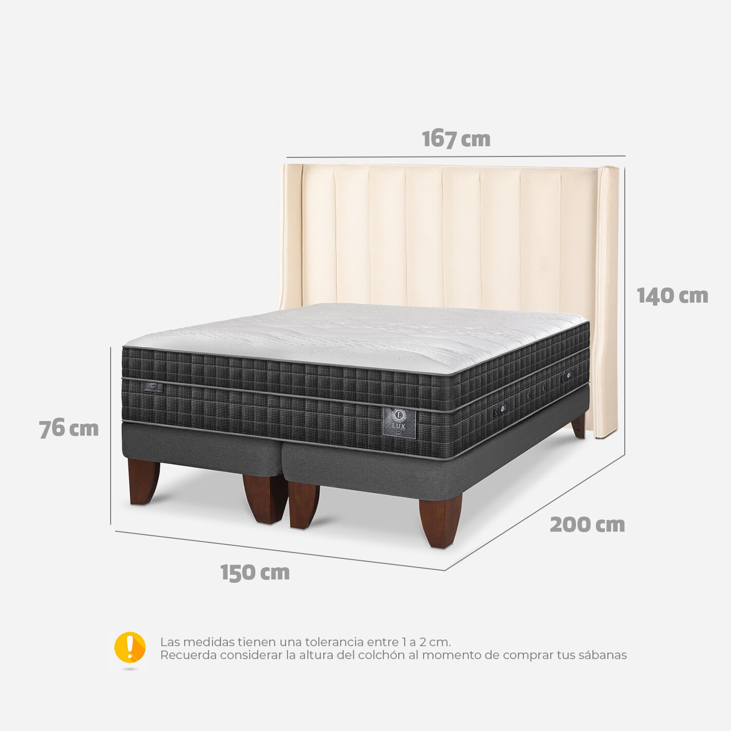 Cama Europea 2 Plazas Lux Base Dividida + Respaldo Panaro