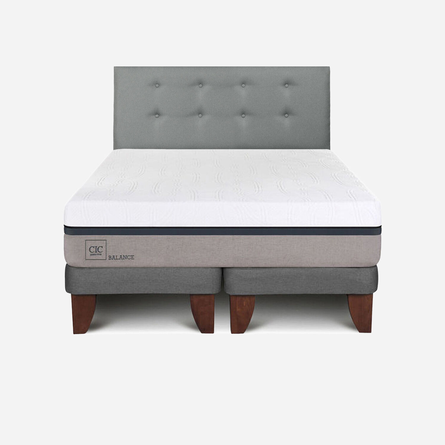 Cama Europea 2 Plazas Balance Base Dividida + Respaldo Tapizado Gris