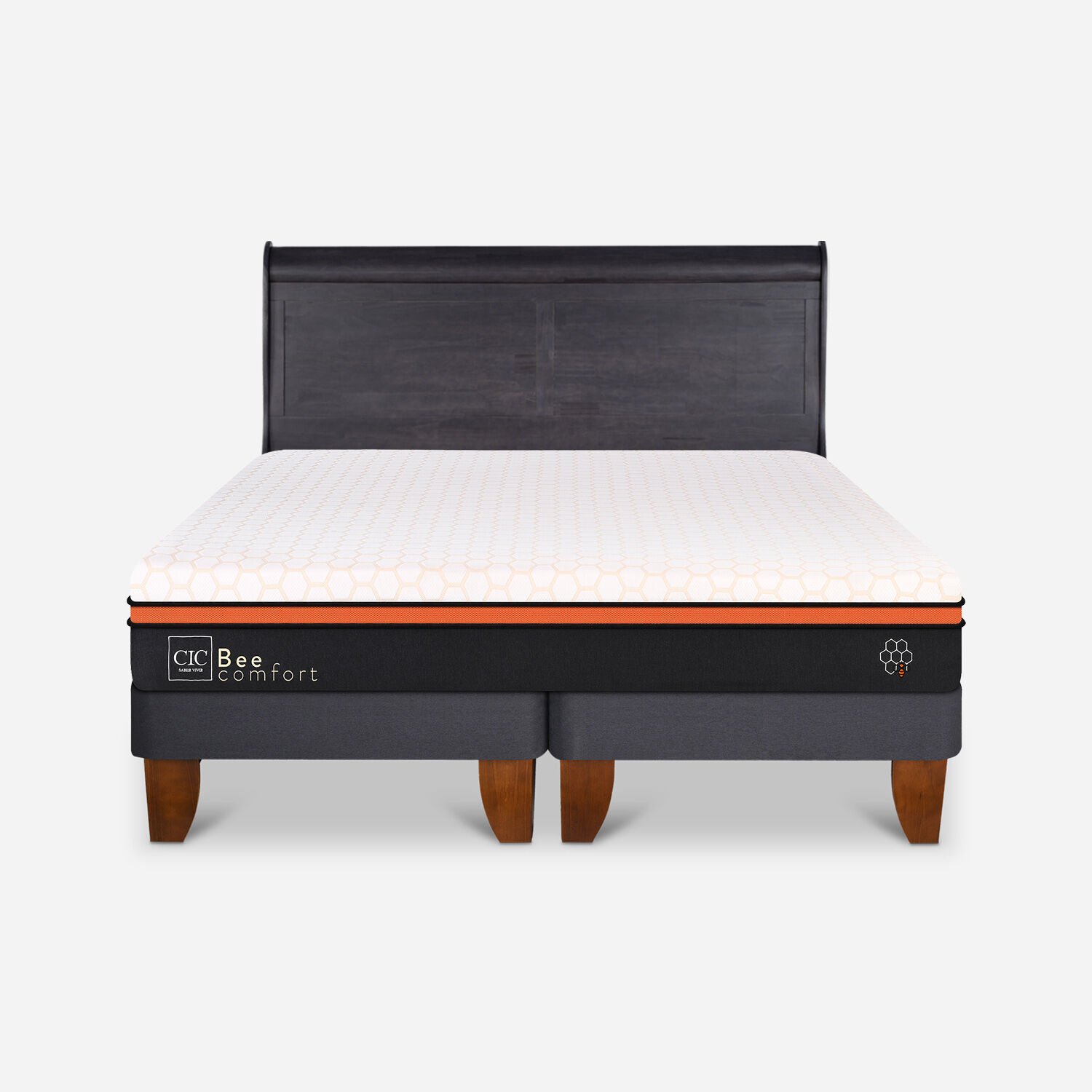Cama Europea 2 Plazas Bee Comfort Base Dividida + Respaldo Miró Negro