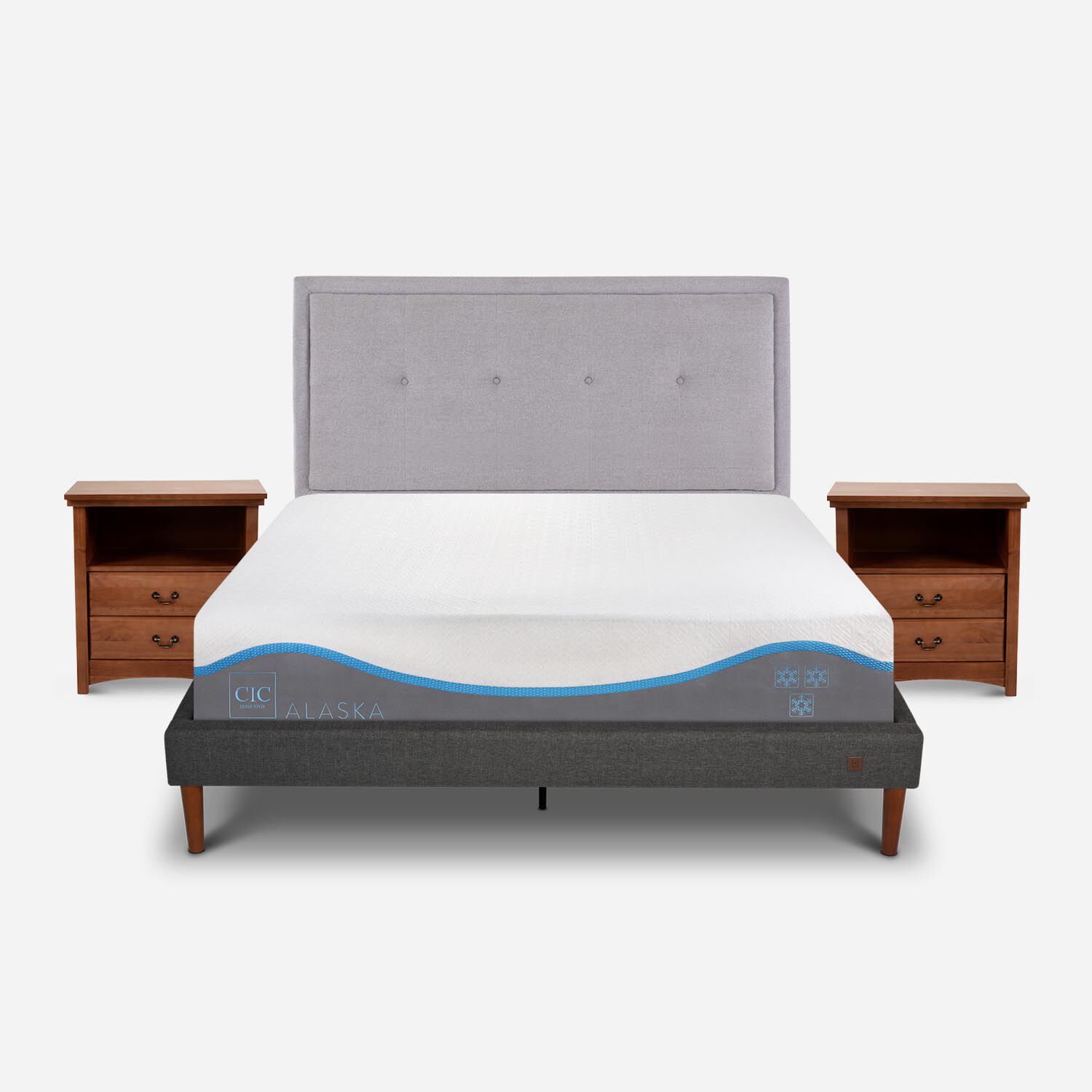 Cama Europea Curve 2 Plazas Alaska + Set Ganges