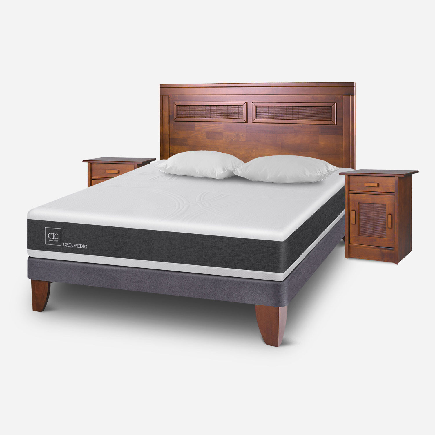 Cama Europea 2 Plazas Ortopedic Base Normal + Almohadas + Set Milán