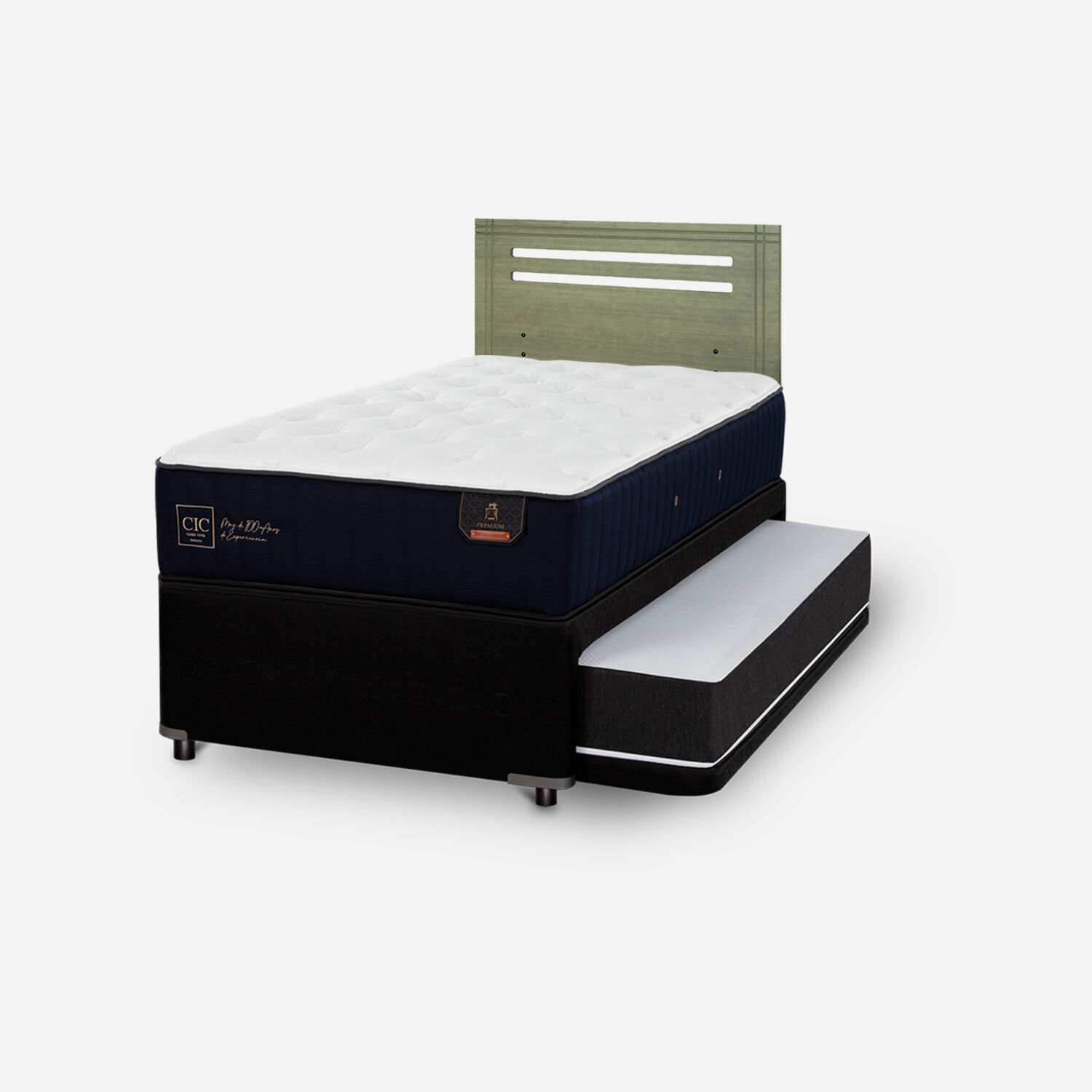 Cama Nido Div&aacute;n Premium + Respaldo M&uacute;nich Olivo