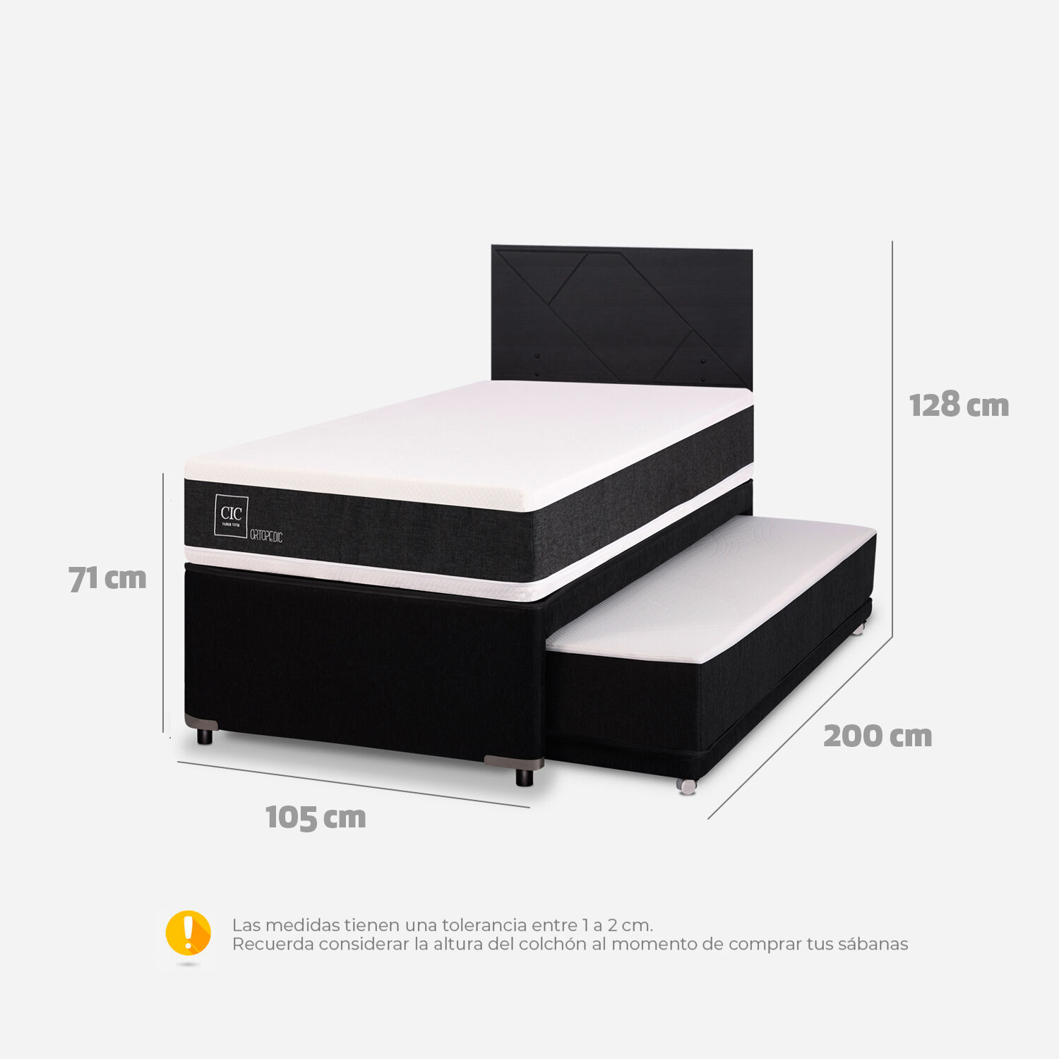 Cama Nido Div&aacute;n Ortopedic + Respaldo Villarrica Negro