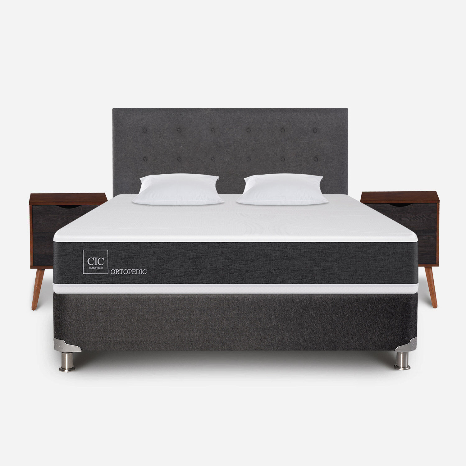 Box Spring 2 Plazas Ortopedic Base Normal 5 Zonas + Almohadas Viscoel&aacute;sticas + Set &Eacute;ufrates