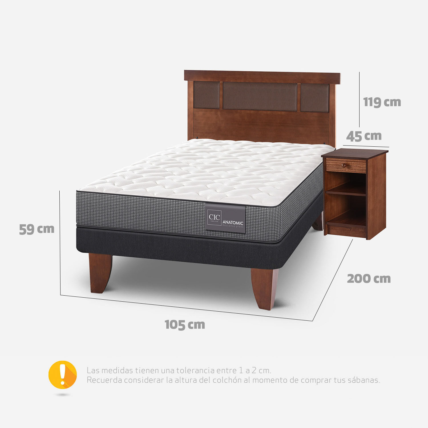Cama Europea 1,5 Plazas Anatomic + Set Dubl&iacute;n Caramel