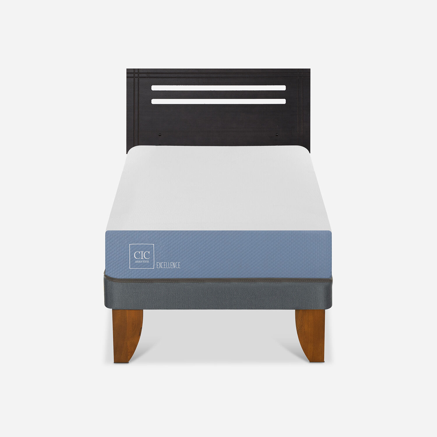 Cama Europea 1 Plaza Excellence + Respaldo M&uacute;nich Negro