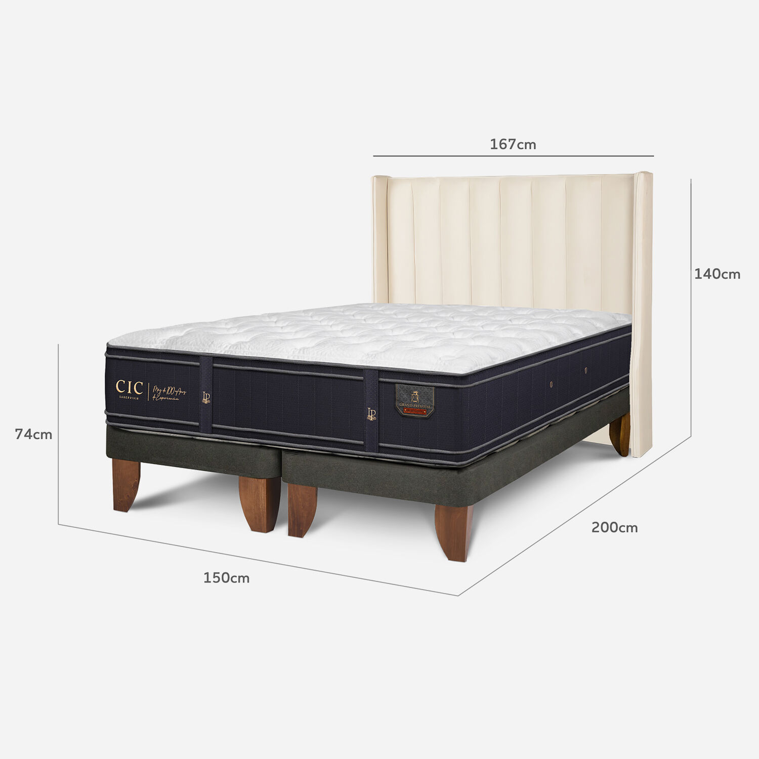 Cama Europea 2 Plazas Grand Premium Base Dividida + Respaldo Panaro
