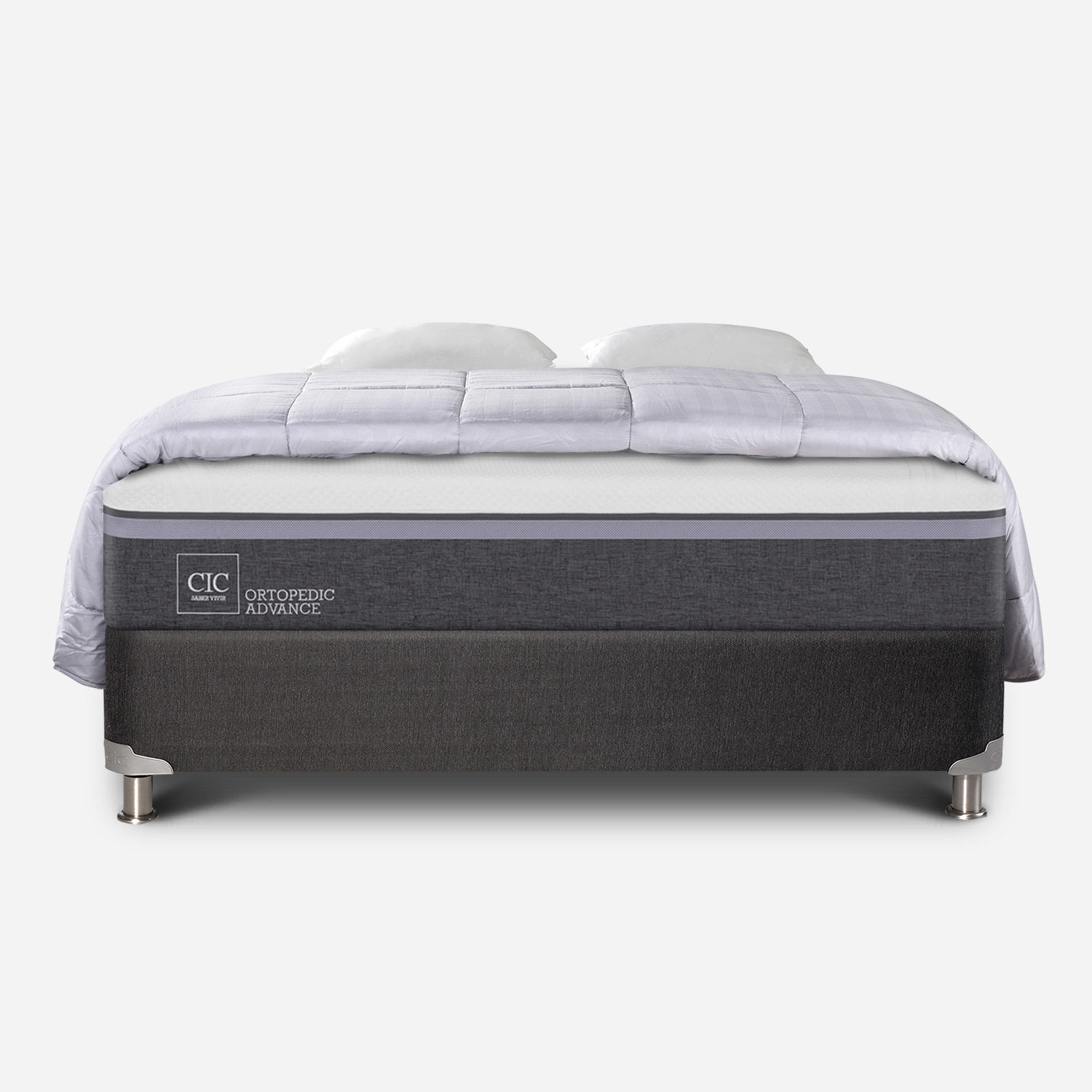 Box Spring 2 Plazas Ortopedic Advance Base Normal 5 Zonas + Almohadas + Plum&oacute;n