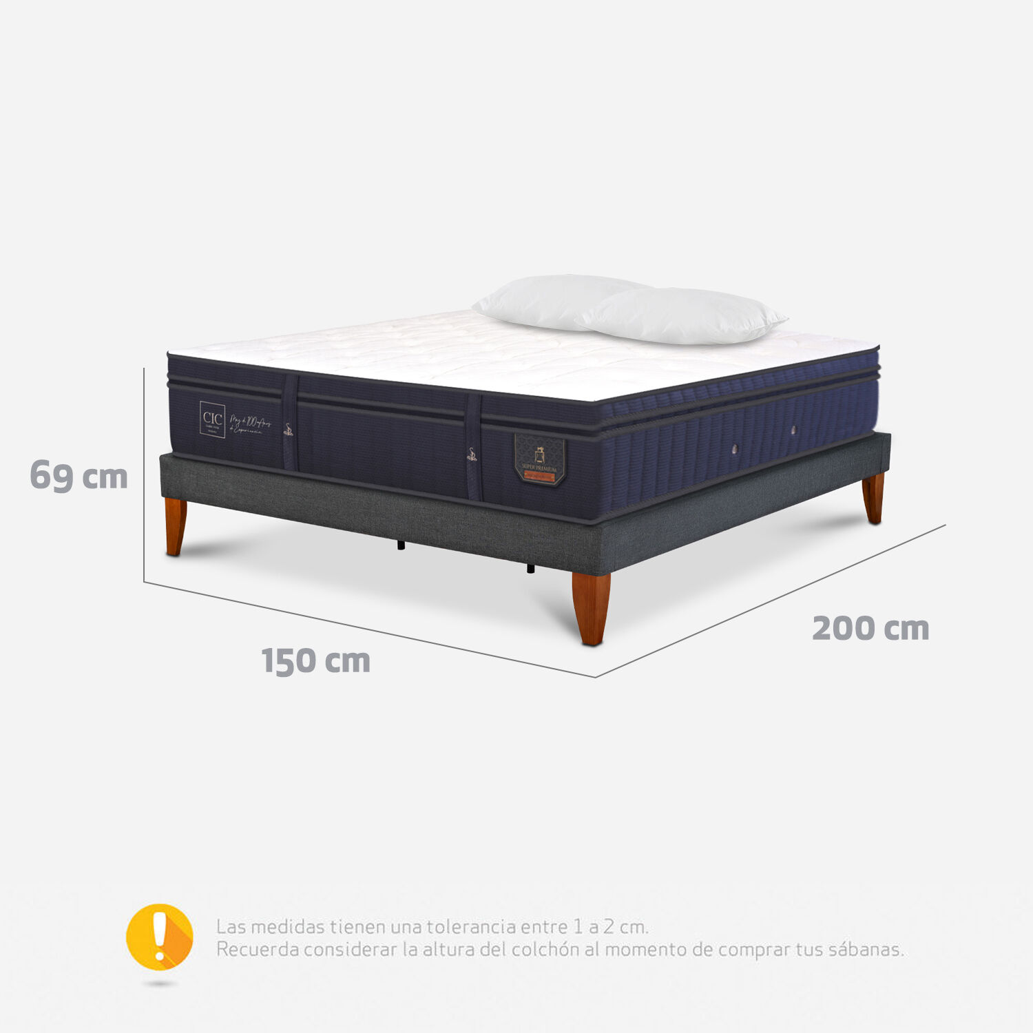 Cama Europea Box 2 Plazas Super Premium + Almohada