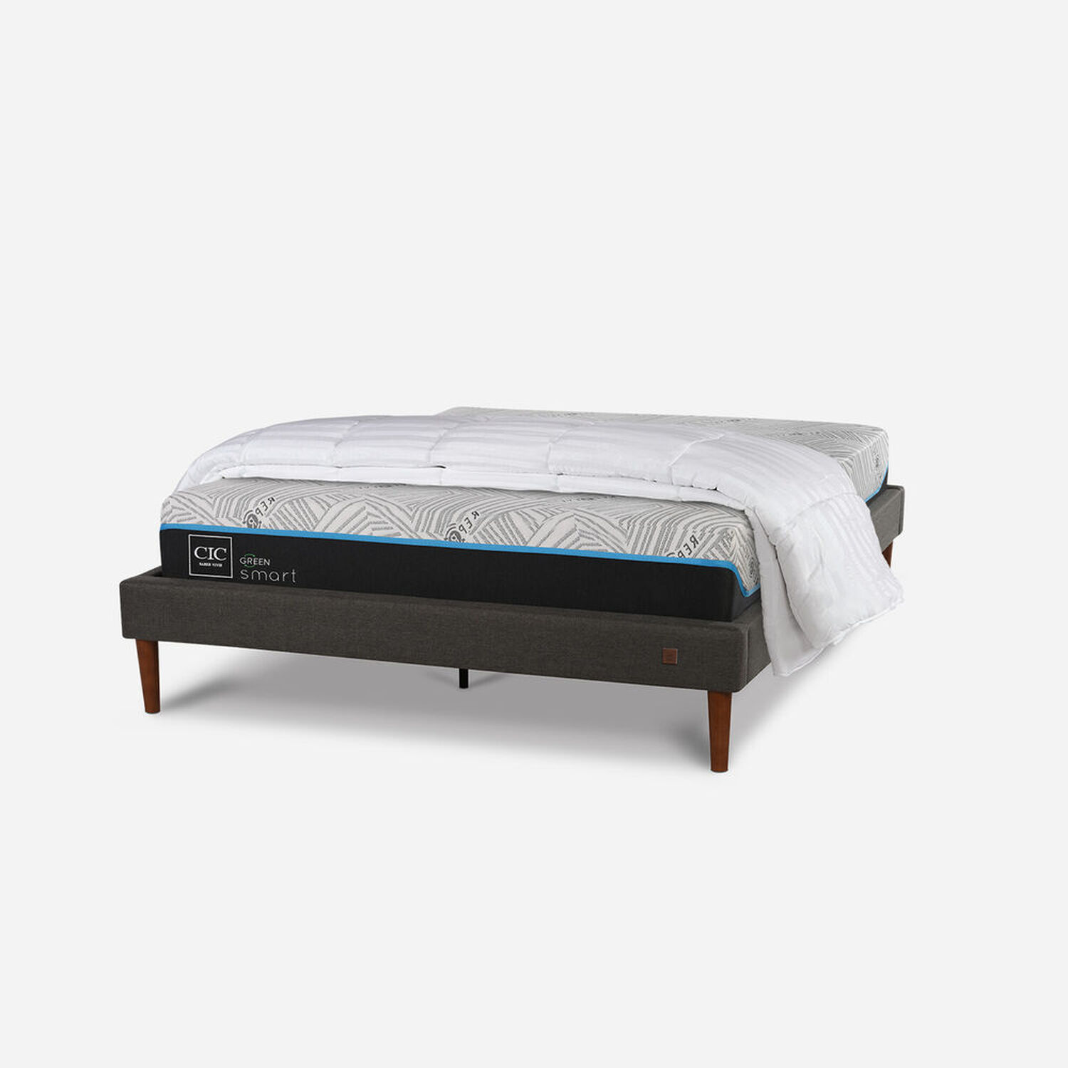 Cama Europea Curve 2 Plazas Smart Green + Almohadas + Plumón