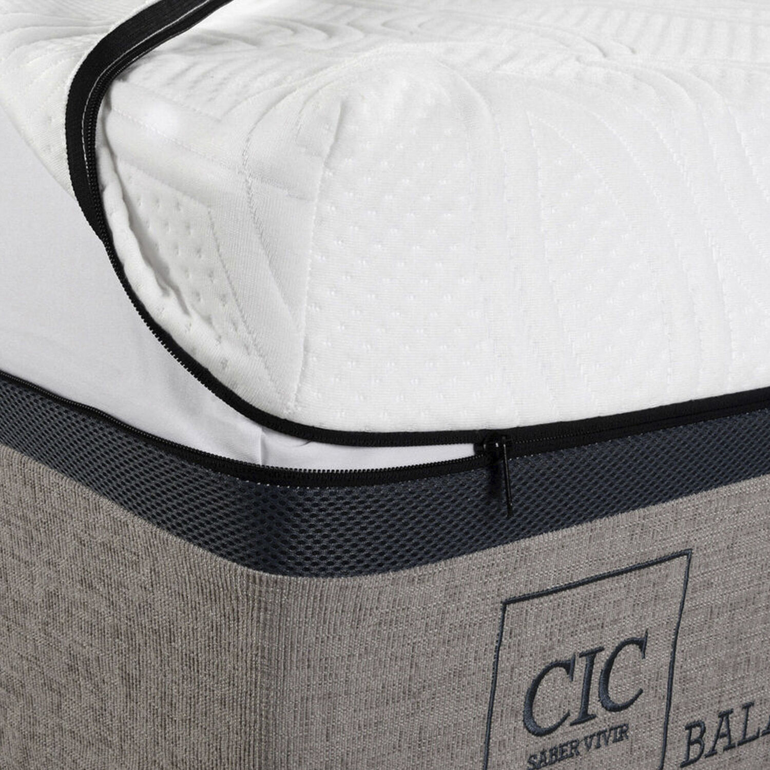 Cama Europea King Balance + Respaldo Tapizado Gris