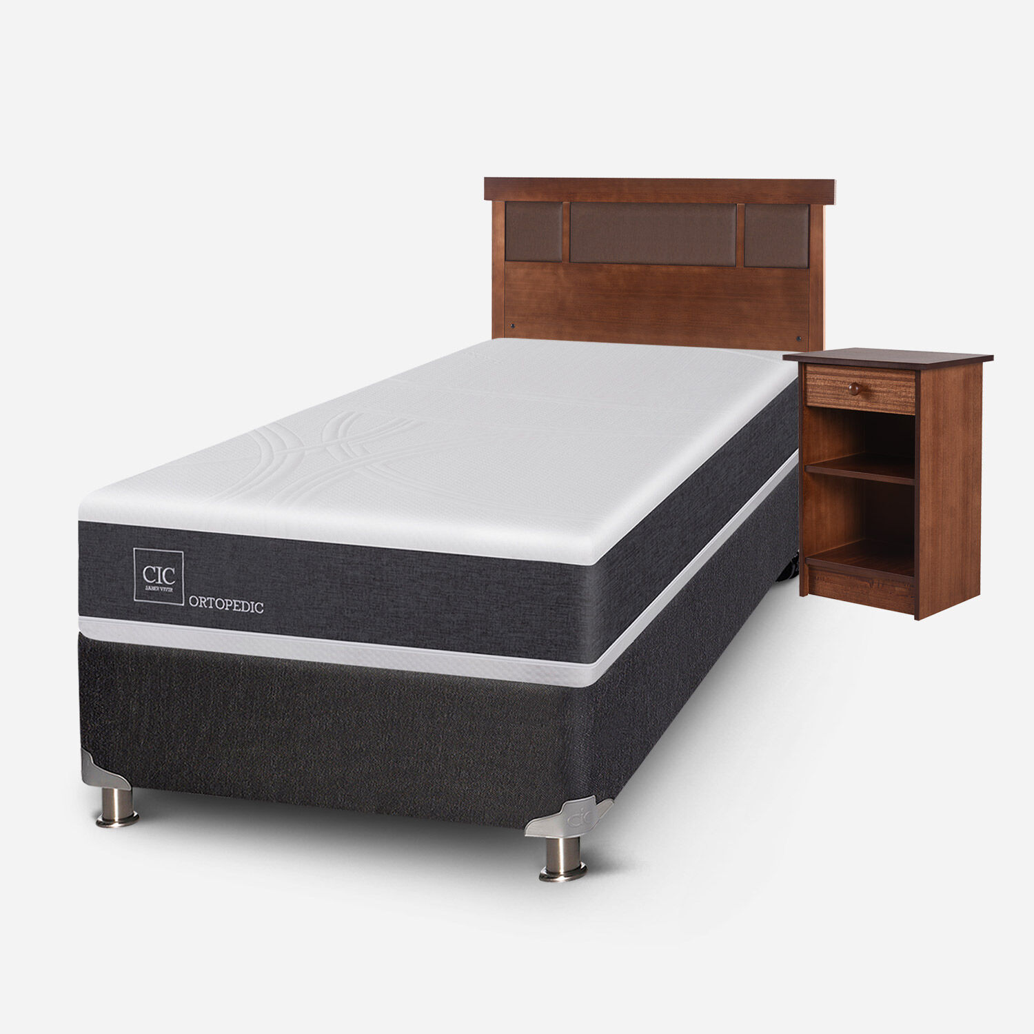 Box Spring 1,5 Plazas Ortopedic 5 Zonas + Set Dubl&iacute;n Caramel