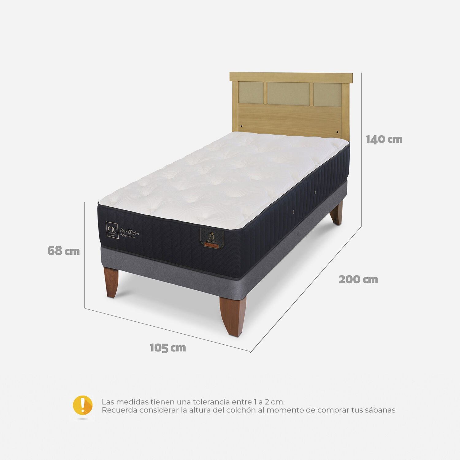 Cama Europea 1,5 Plazas Premium + Respaldo Dublín Mostaza