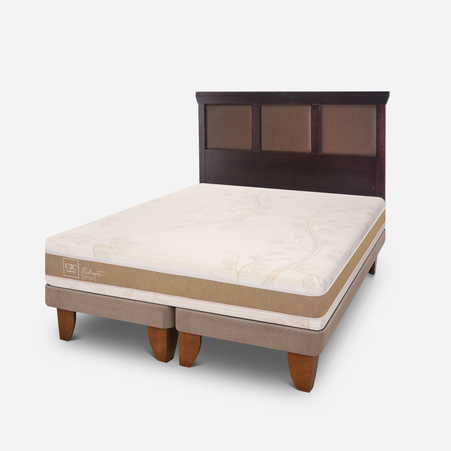 Cama Europea 2 Plazas Rilassati Infinity Base Dividida + Respaldo Torino Chocolate