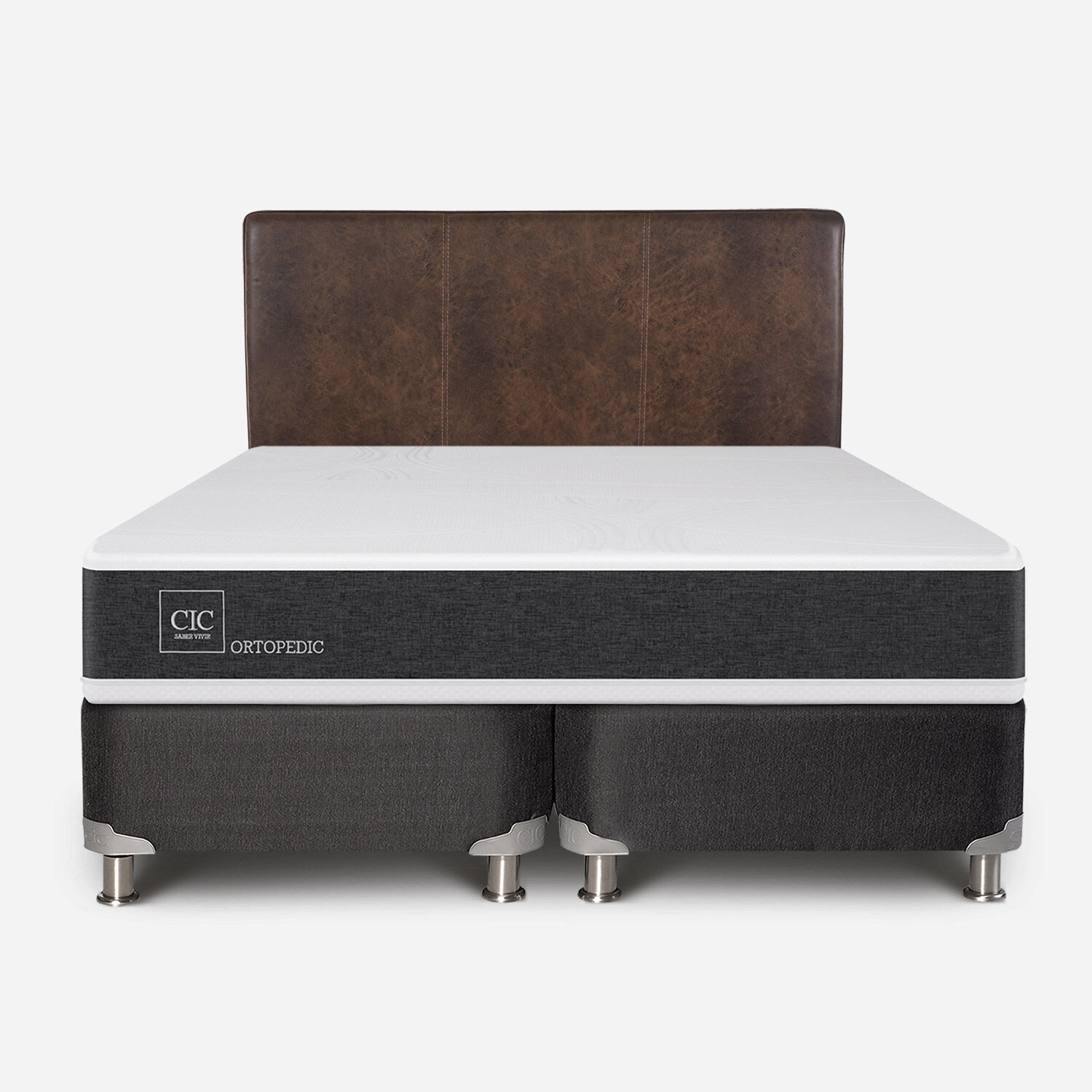 Box Spring 2 Plazas Ortopedic Base Dividida 5 Zonas + Respaldo Baker