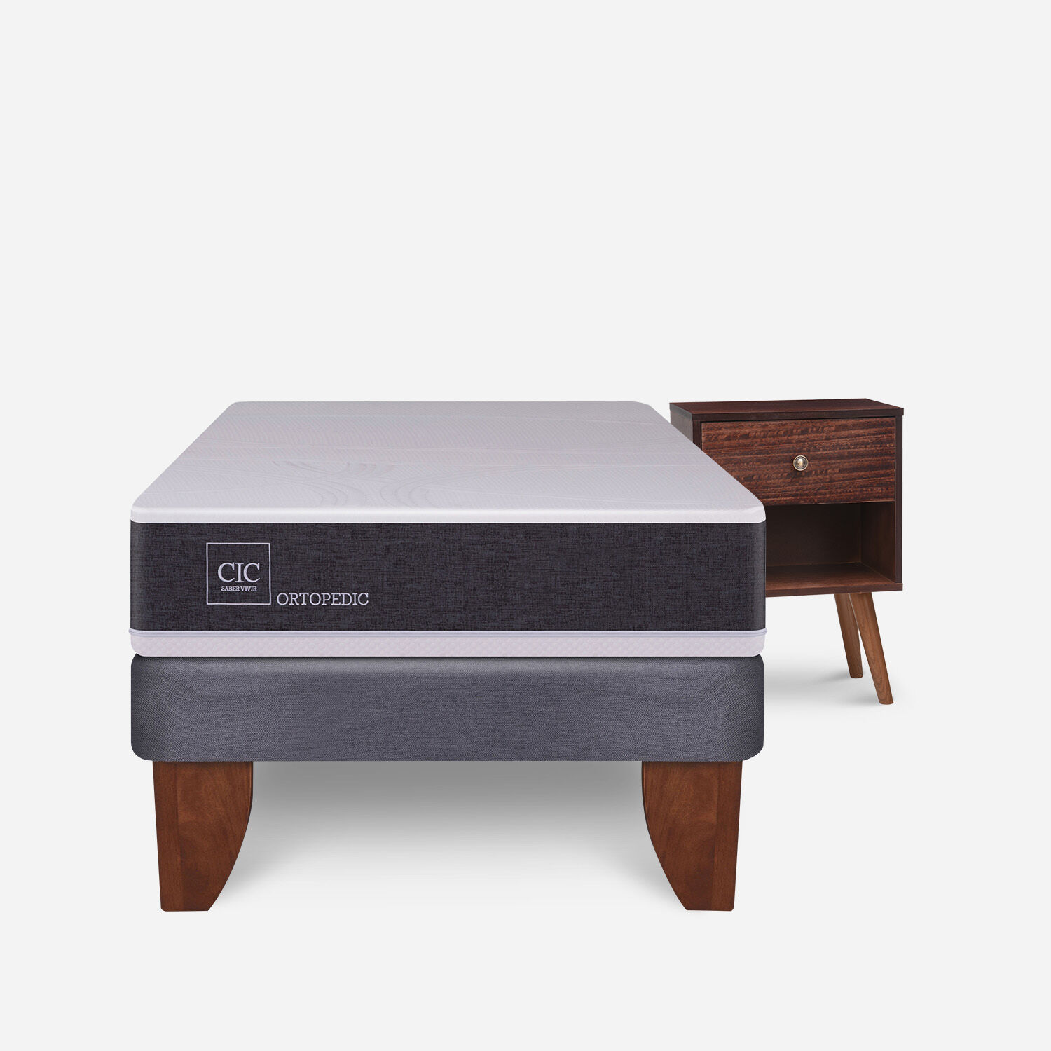 Cama Europea 1,5 Plazas Ortopedic + Velador M&uacute;nich Chocolate