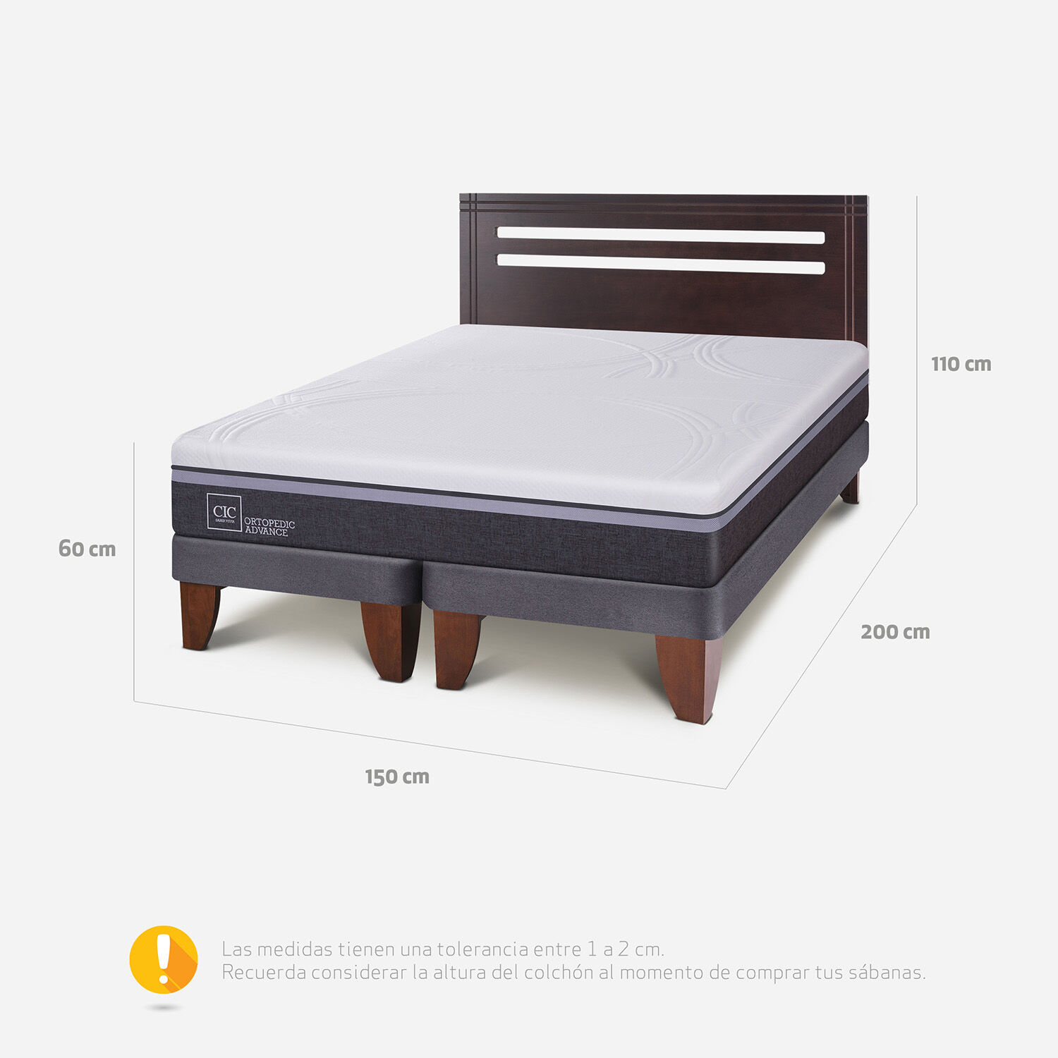 Cama Europea 2 Plazas Base Dividida Ortopedic Advance + Respaldo Múnich Chocolate