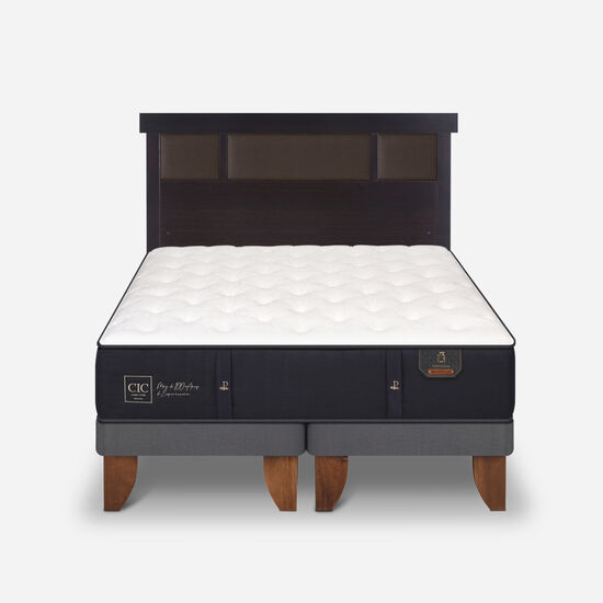 Cama Europea 2 Plazas Premium Base Dividida + Respaldo Dublín Choc