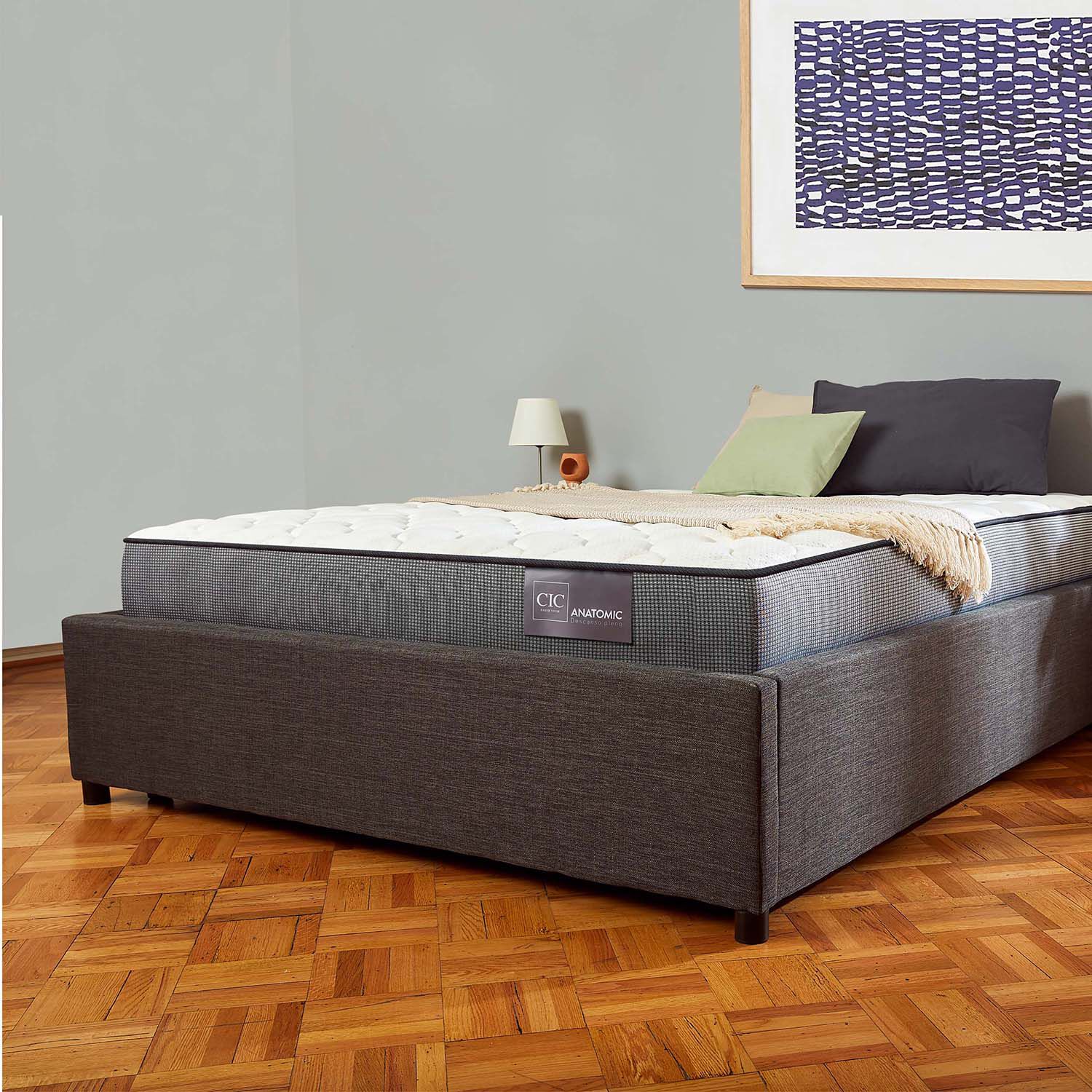 Cama Space Box 2 Plazas Anatomic + Velador Torino Caramel