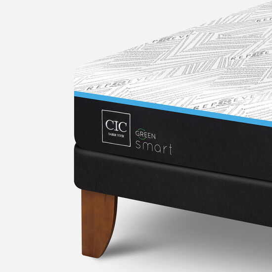 Cama Europea 2 Plazas Smart Green Base Dividida + Respaldo Múnich